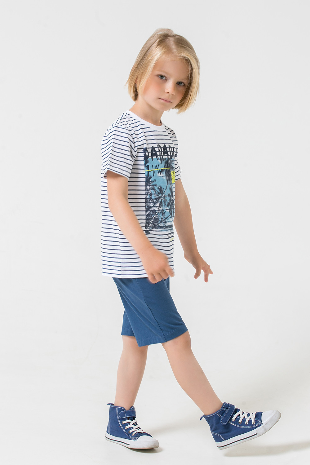 картинка Комплект для мальчика Crockid К 2757 белый, полоска + темно-джинсовый к1267 от магазина детских товаров ALiSa