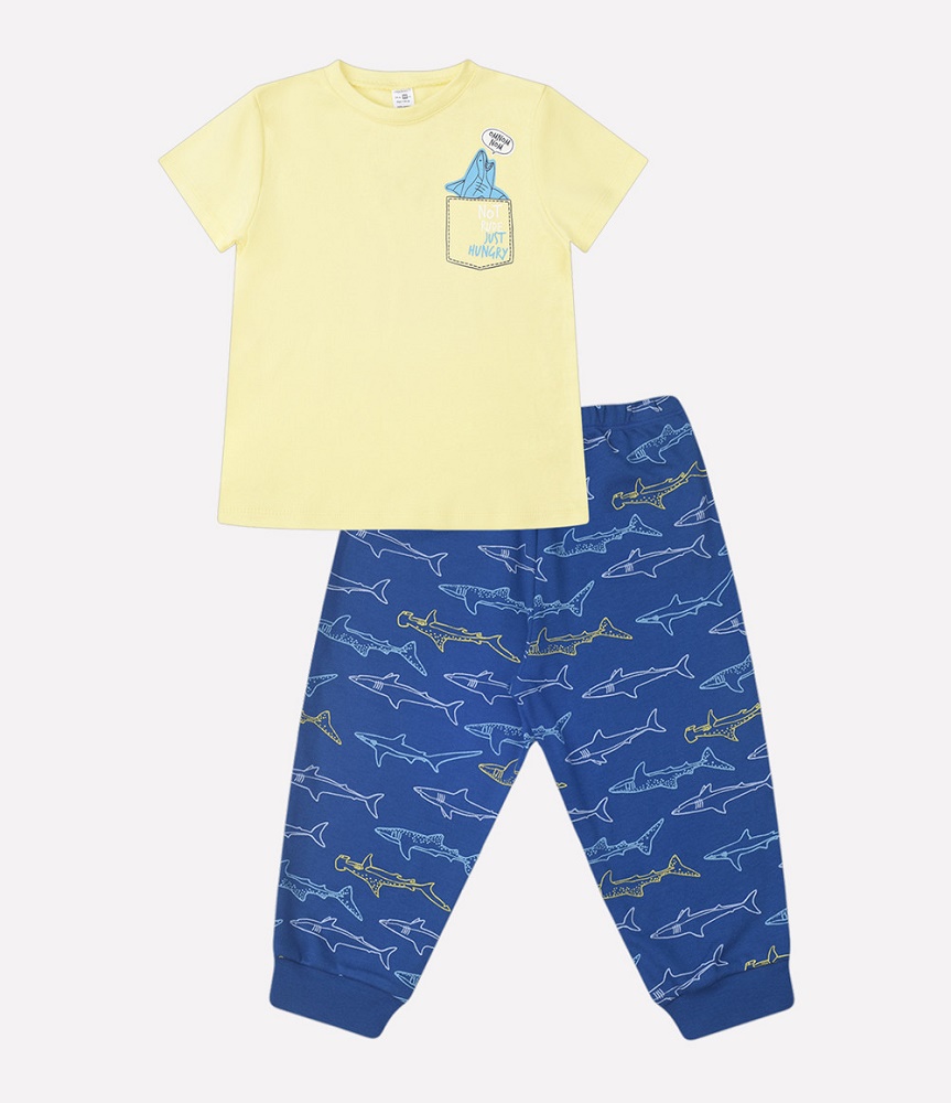 картинка Пижама для мальчика Crockid К 1525 бледно-желтый + акулы от магазина детских товаров ALiSa