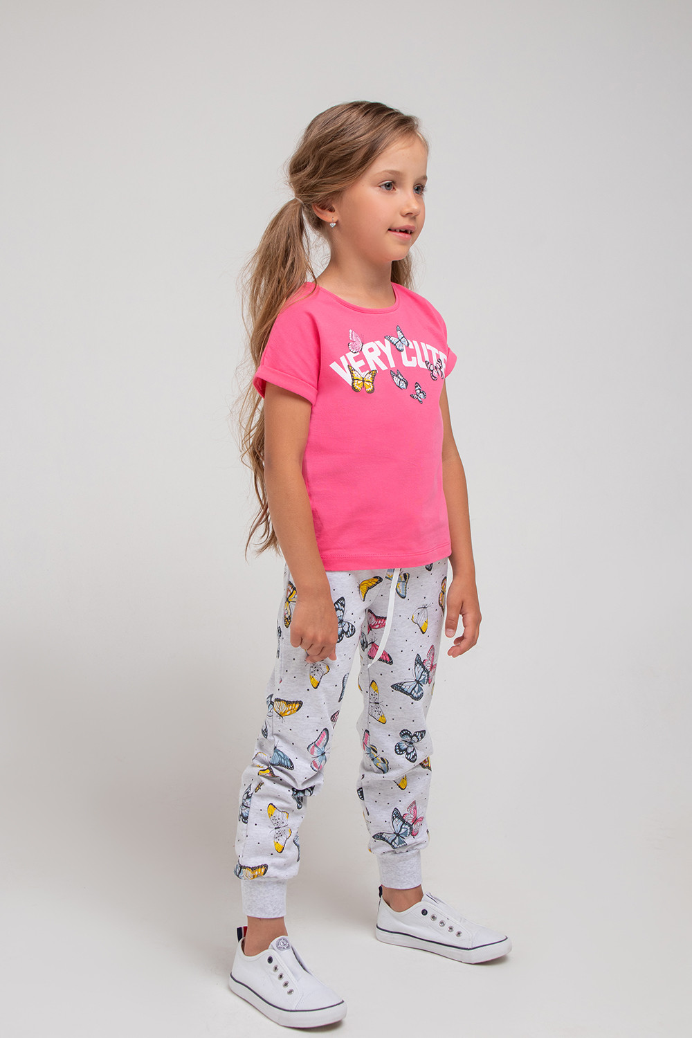 картинка Брюки для девочки Crockid КР 400361 светло-серый меланж, бабочки к340 от магазина детских товаров ALiSa