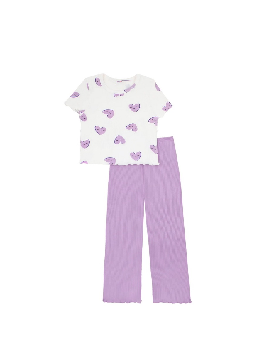 картинка Пижама для девочки YLA 7750400202 Молочный сердца фиолетовый от магазина детских товаров ALiSa