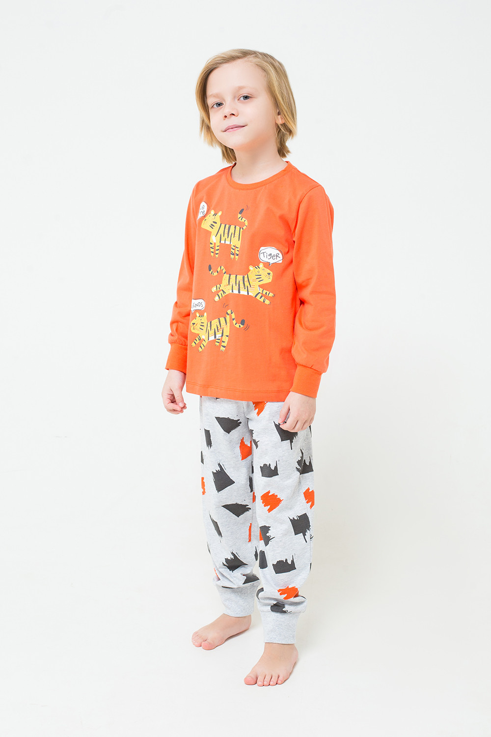картинка Пижама для мальчика Crockid К 1512 красно-оранжевый + мазки краски на меланже от магазина детских товаров ALiSa