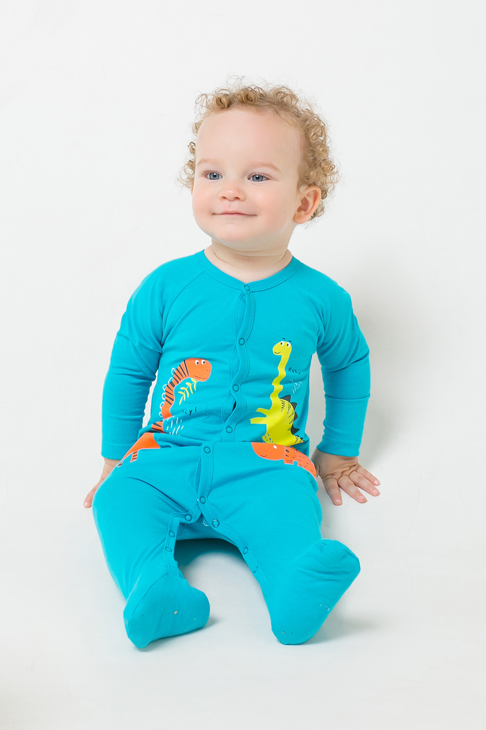 картинка Комбинезон для мальчика Crockid К 6380 сочная бирюза (цветные динозавры) от магазина детских товаров ALiSa