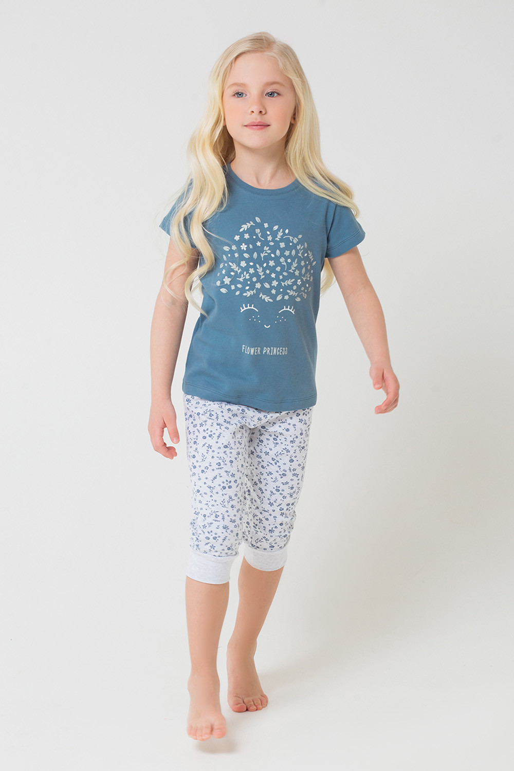 картинка Пижама для девочки Crockid К 1548 джинсовый + цветочный луг на меланже от магазина детских товаров ALiSa