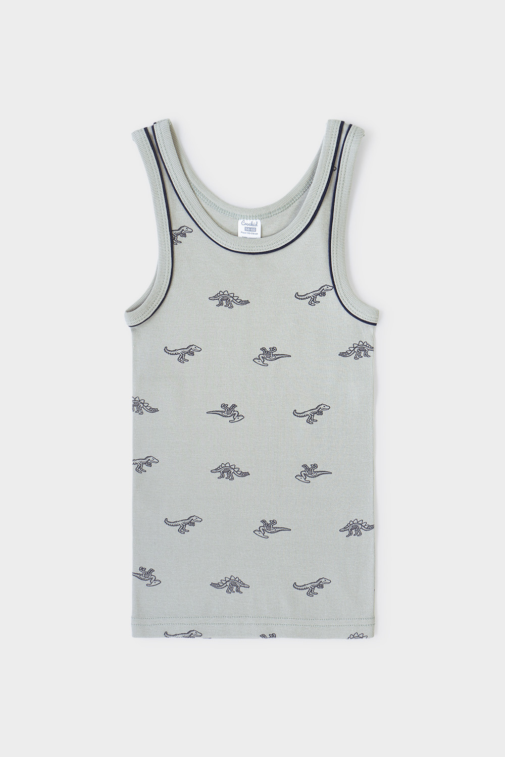 картинка Майка для мальчика Crockid К 1101 темно-оливковый, маленькие динозавры от магазина детских товаров ALiSa