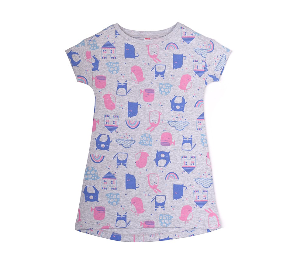 картинка Сорочка для девочки Crockid К 1139 звери на серо голубом меланже от магазина детских товаров ALiSa