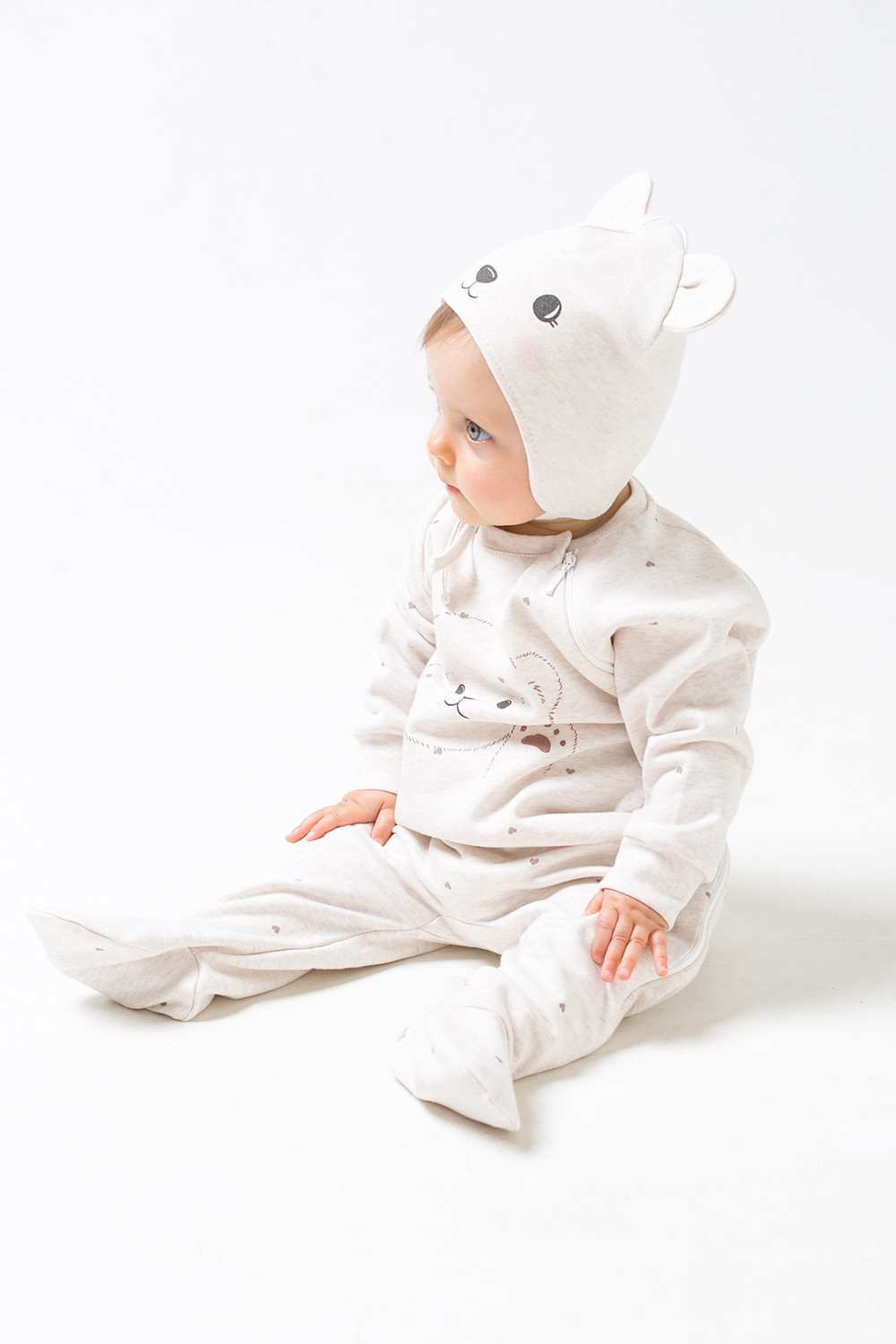 картинка Комбинезон для девочки Crockid К 6222 светло-бежевый меланж (белый мишка) от магазина детских товаров ALiSa
