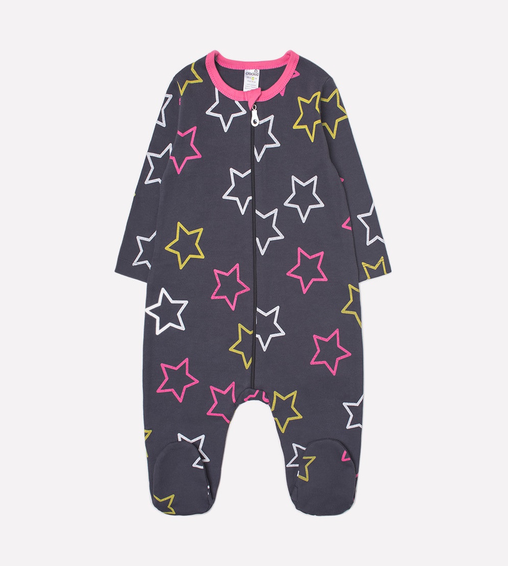 картинка Комбинезон для девочки Crockid К 6149 розовые звезды на темно-сером от магазина детских товаров ALiSa
