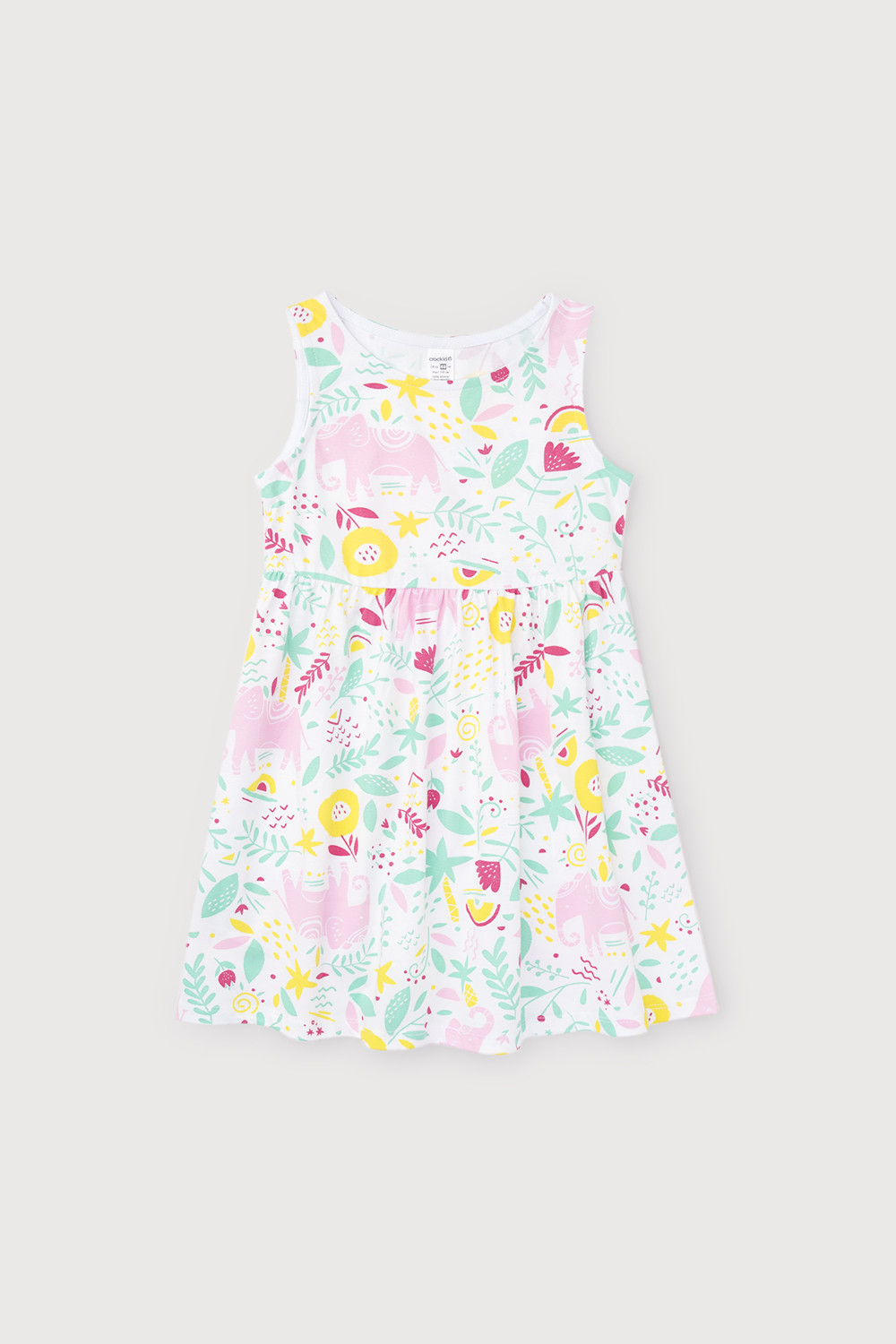 картинка Платье для девочки Crockid К 5589 белый, слоники в цветах к1260 от магазина детских товаров ALiSa
