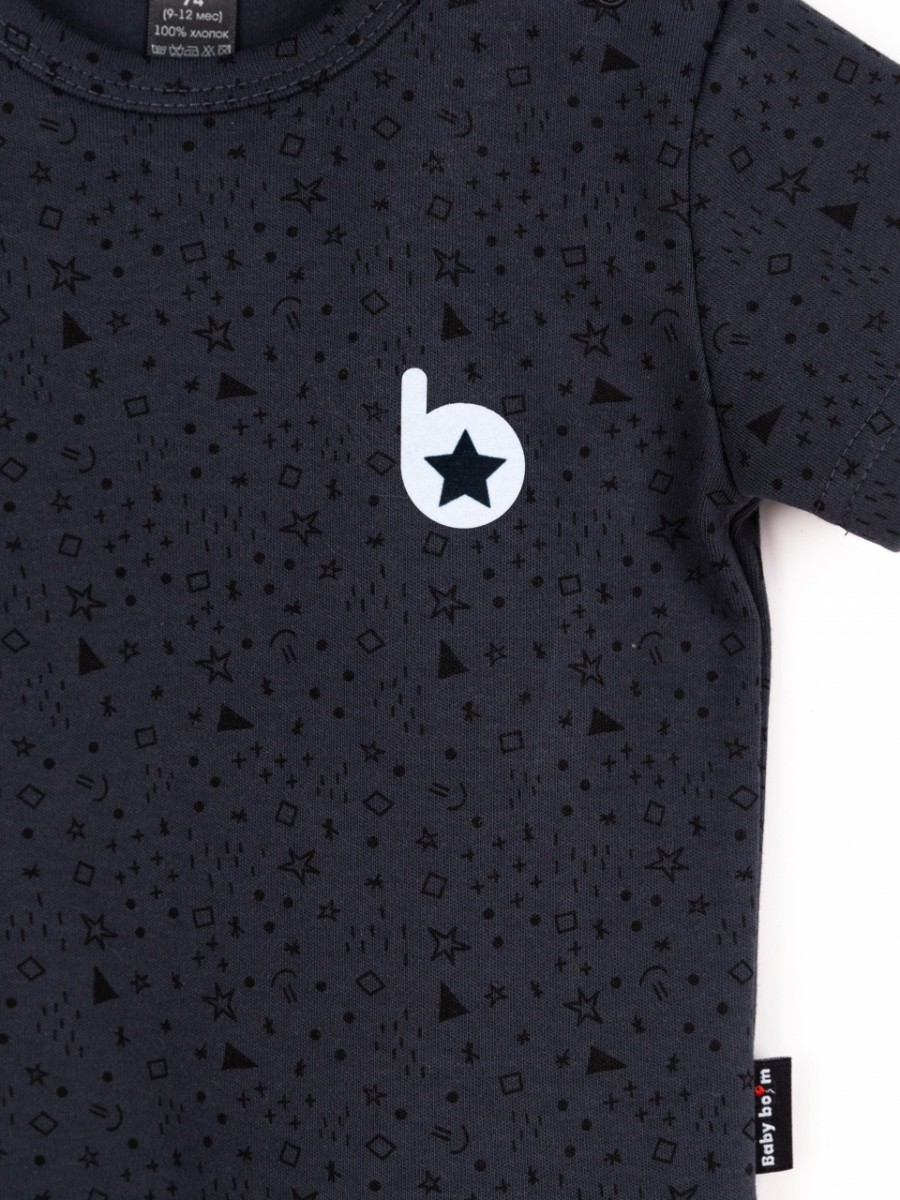 картинка Футболка для мальчика Baby Boom Ф90/5-И Значки чёрные на графите я735 от магазина детских товаров ALiSa