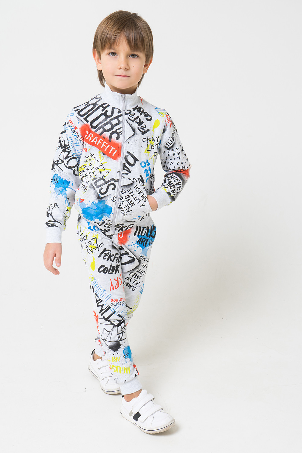картинка Куртка для мальчика Crockid К 300950 св. серый меланж, граффити к1247 от магазина детских товаров ALiSa