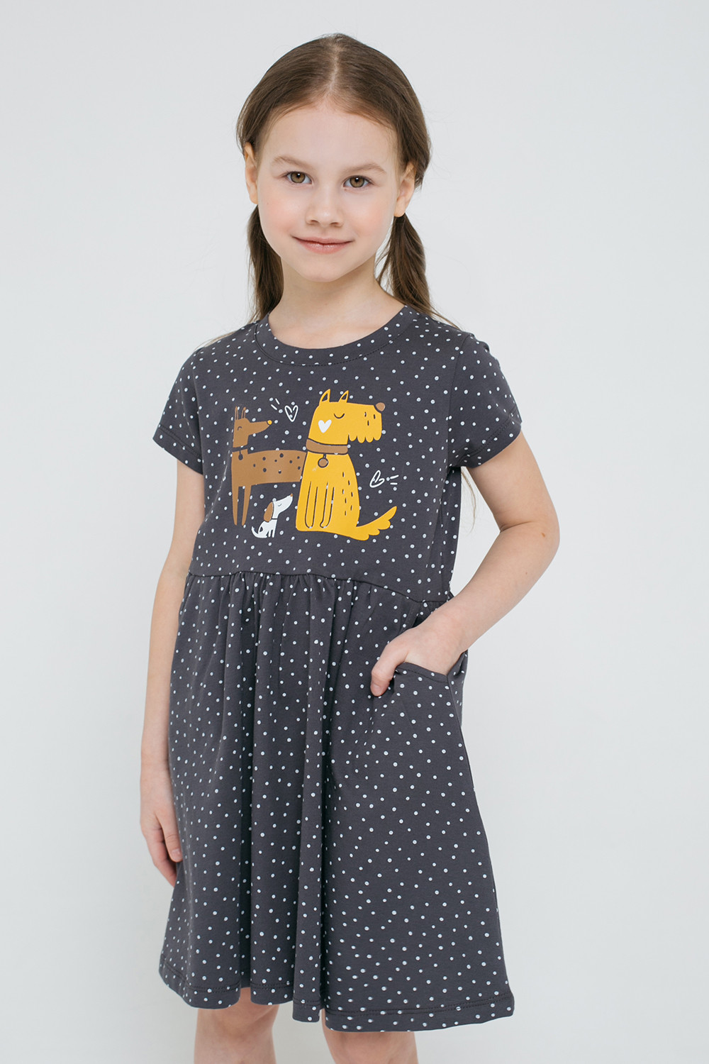 картинка Платье для девочки Crockid К 5685 темно-серый, горошки к1272 от магазина детских товаров ALiSa