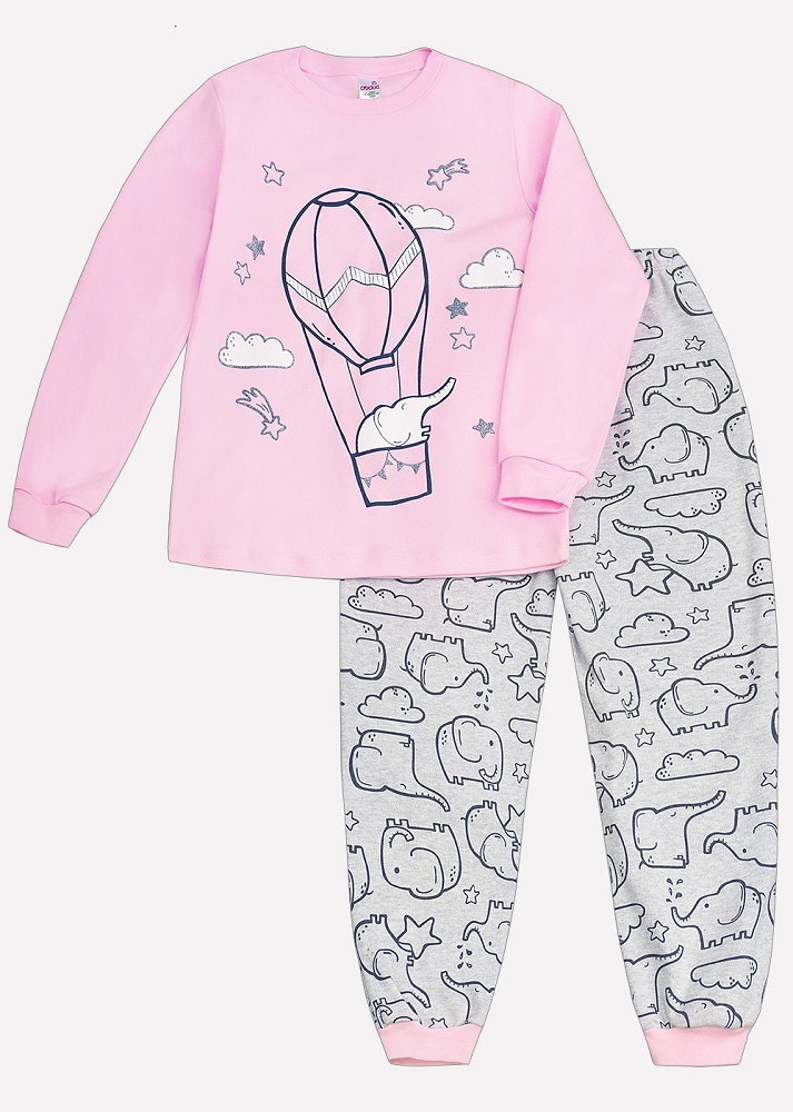 картинка Пижама для девочки Crockid К 1532 розовое облако + слоники на меланже от магазина детских товаров ALiSa