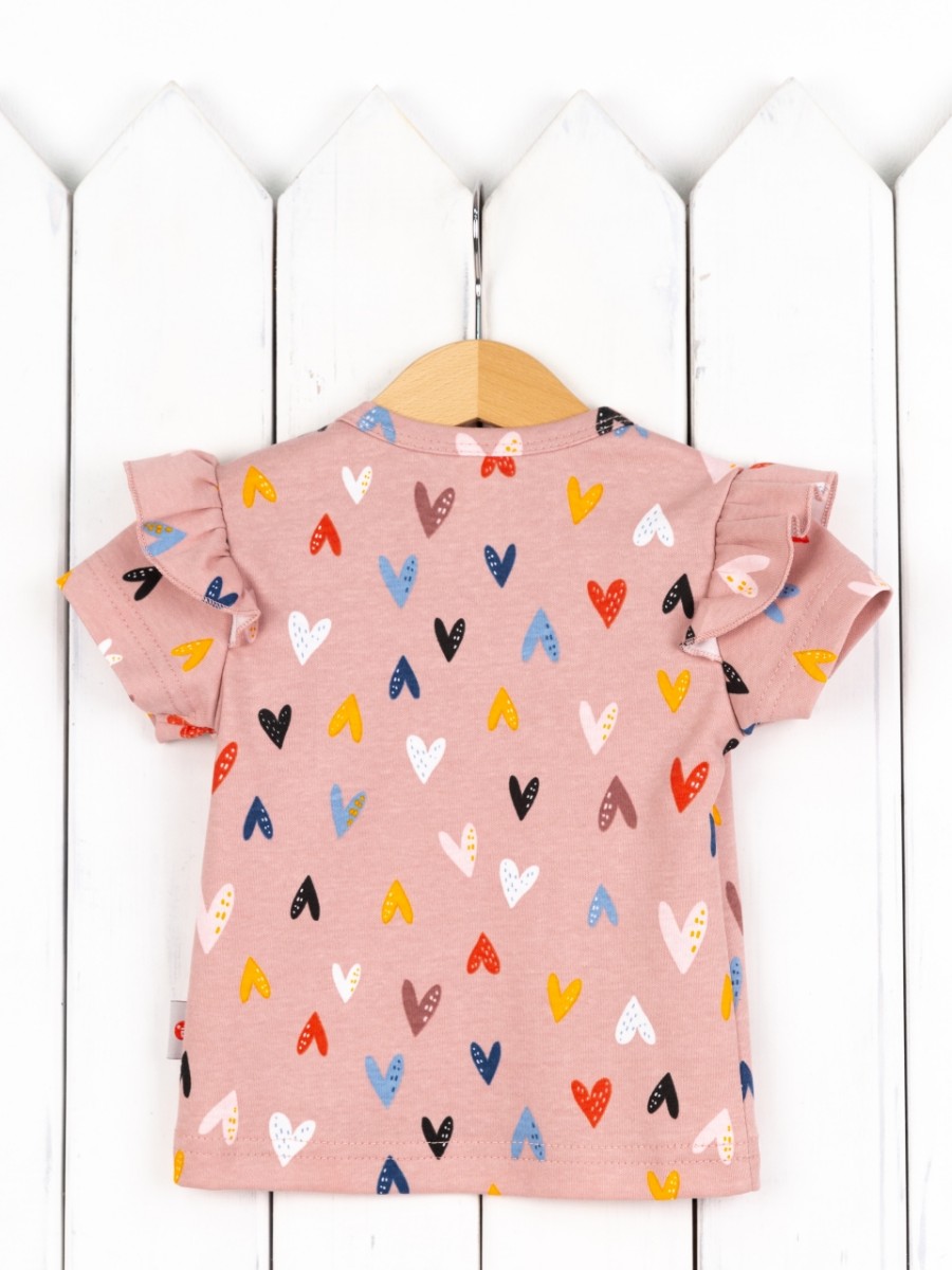 картинка Футболка для девочки Baby Boom Ф151/2-И Сердечки на бежевом от магазина детских товаров ALiSa