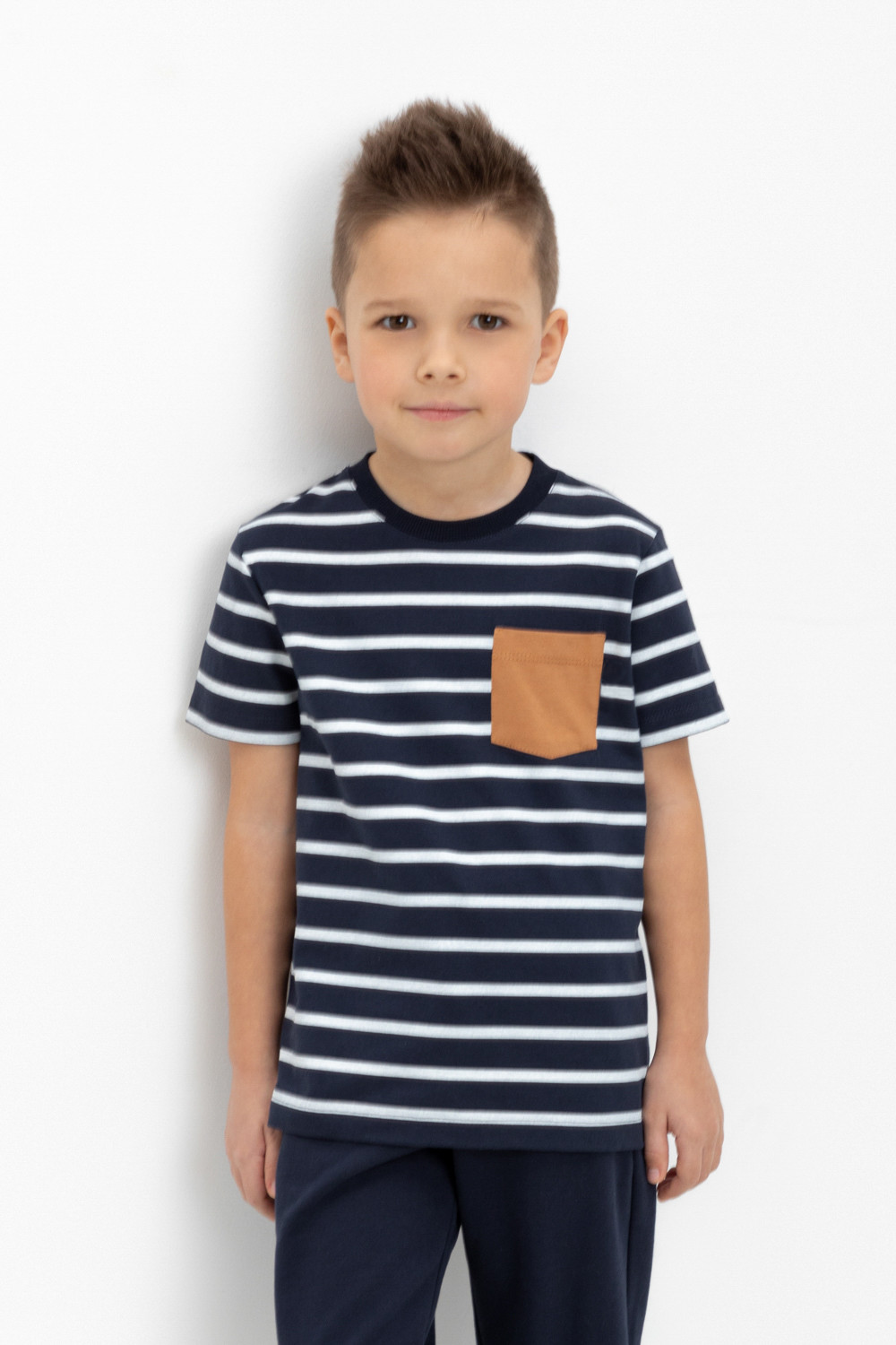 картинка Футболка для мальчика Crockid КР 302380 индиго, полоска к450 от магазина детских товаров ALiSa
