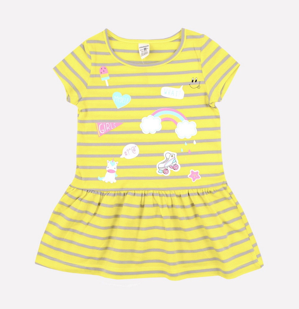 картинка Платье для девочки Crockid К 5490 желтый, серый полоска от магазина детских товаров ALiSa