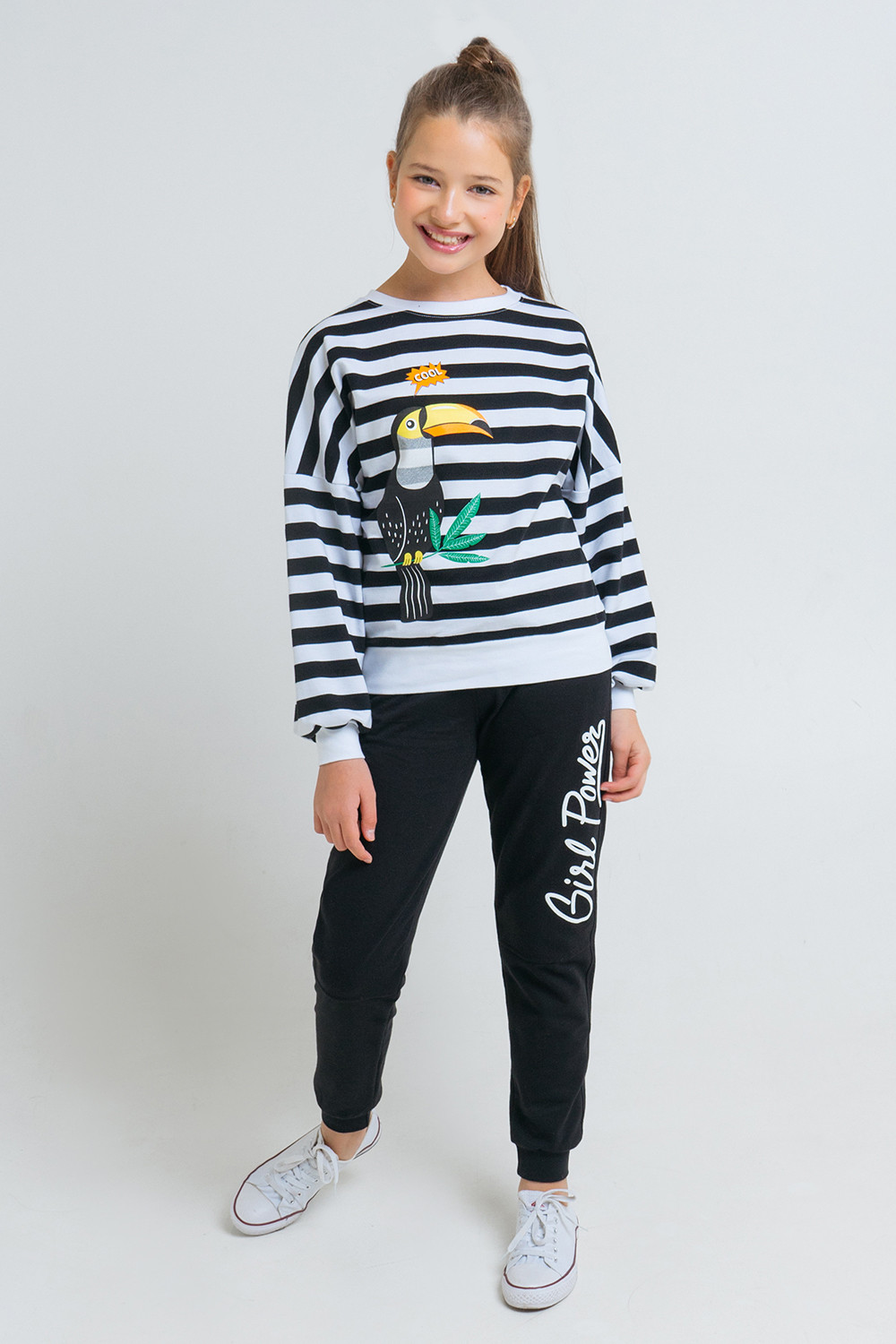 картинка Джемпер для девочки КБ 301338 черный, белый полоска к43 от магазина детских товаров ALiSa