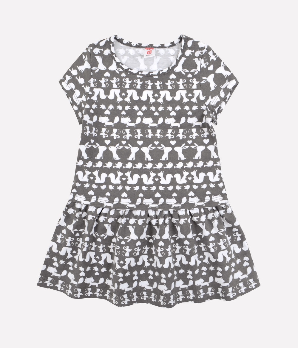 картинка Платье для девочки Crockid К 5670 серый, зверята от магазина детских товаров ALiSa