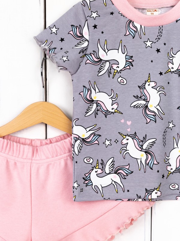 картинка Пижама для девочки Baby Boom КС22/1-И Единороги на сером + розовая пудра от магазина детских товаров ALiSa
