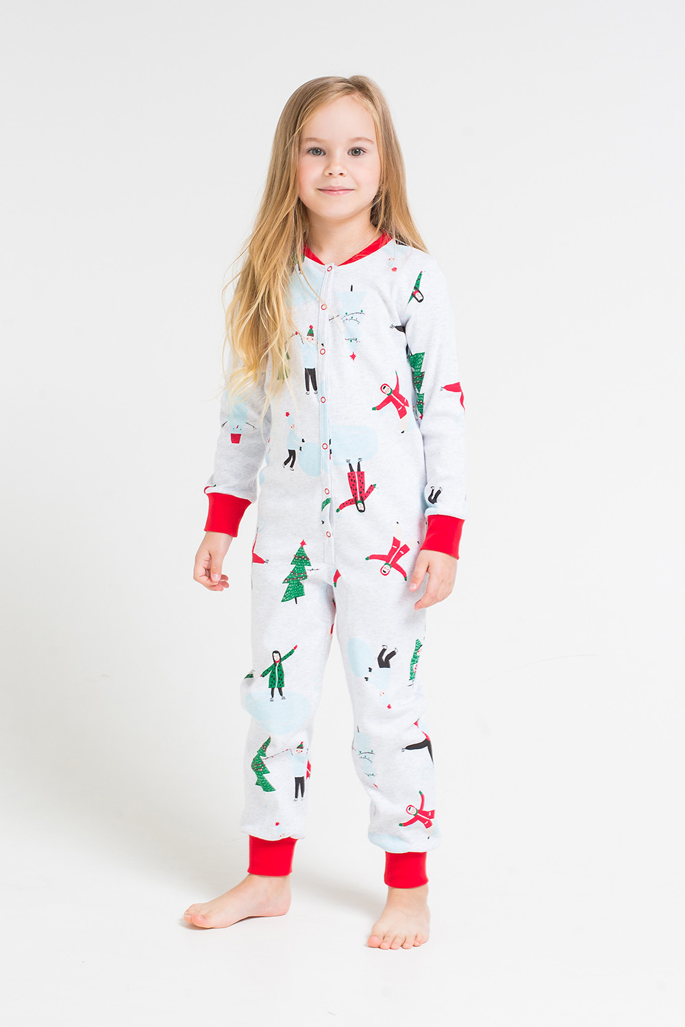 картинка Комбинезон пижама для девочки Crockid К 6180 каток на светло-сером меланже от магазина детских товаров ALiSa