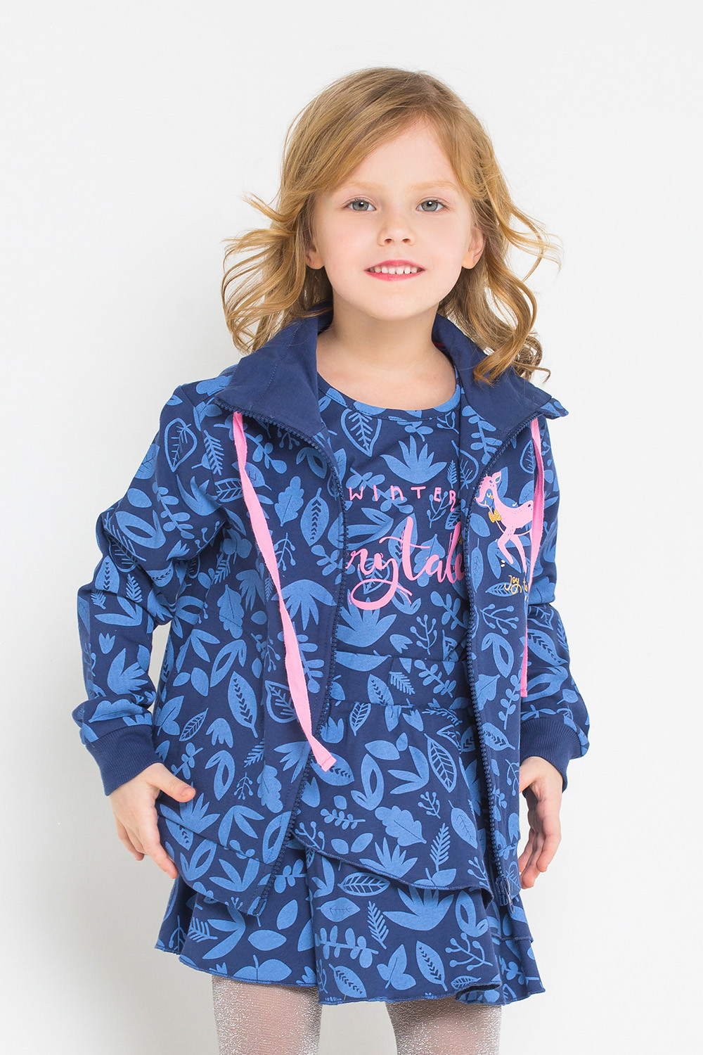 картинка Куртка для девочки Crockid К 300731 ультрамарин, листики к1238 от магазина детских товаров ALiSa