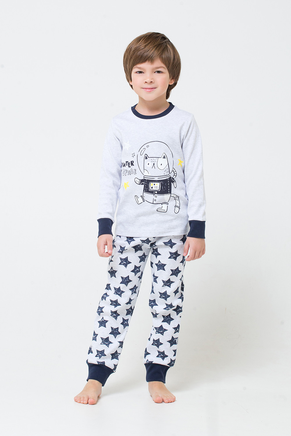 картинка Пижама для мальчика Crockid К 1541 светло-серый меланж + звезды на меланже от магазина детских товаров ALiSa