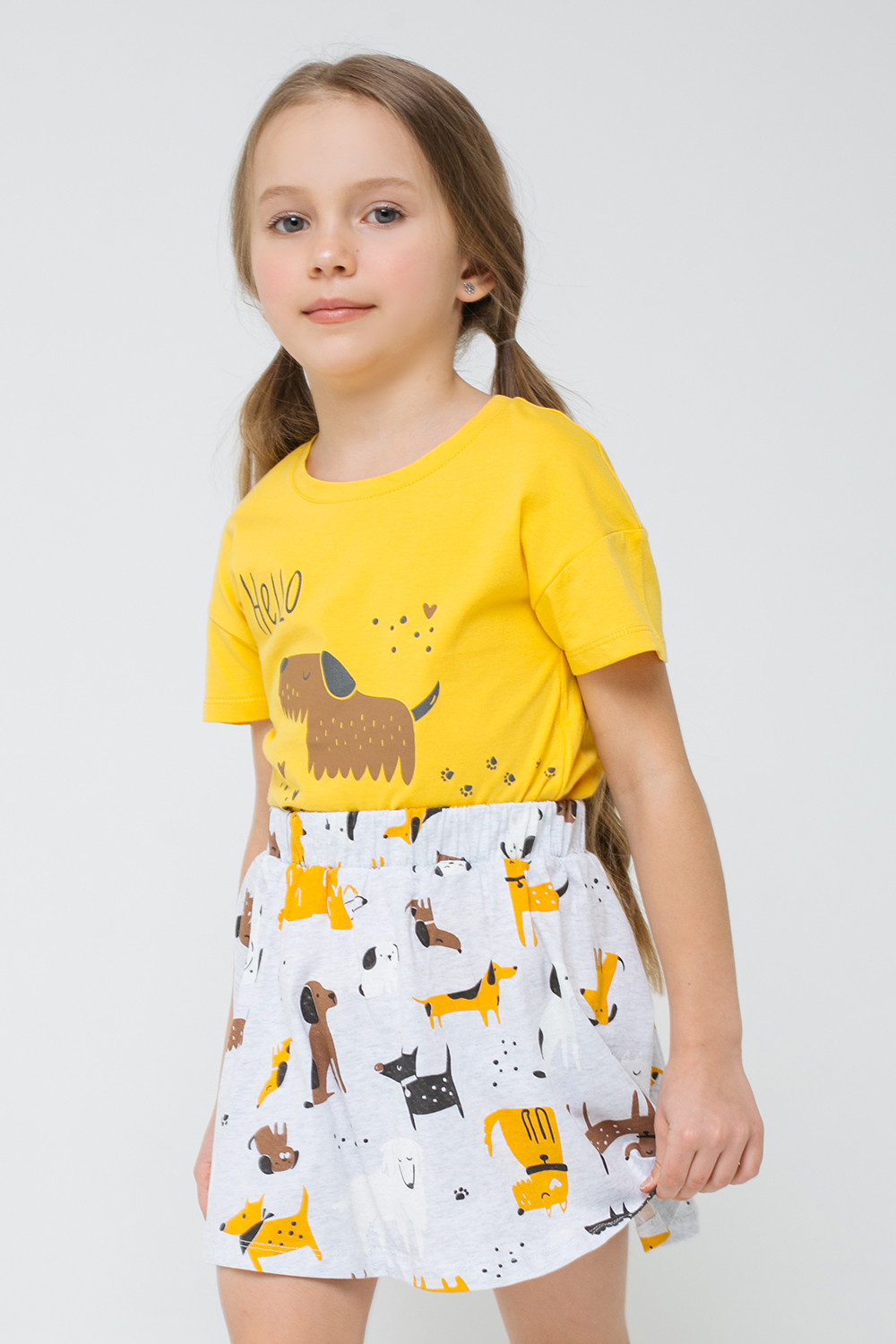 картинка Юбка для девочки Crockid К 7097 светло-серый меланж, собачки к1272 от магазина детских товаров ALiSa