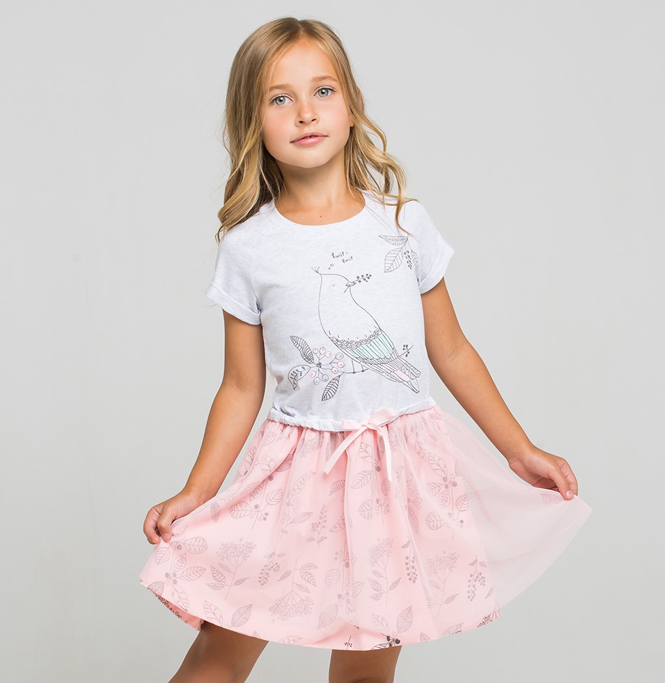 картинка Платье для девочки Crockid К 5441 светло-серый меланж, светлый лосось от магазина детских товаров ALiSa
