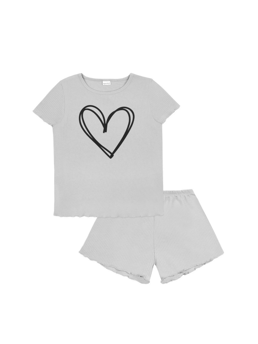 картинка Пижама для девочки YLA 7006700111 Светло-серый сердце от магазина детских товаров ALiSa