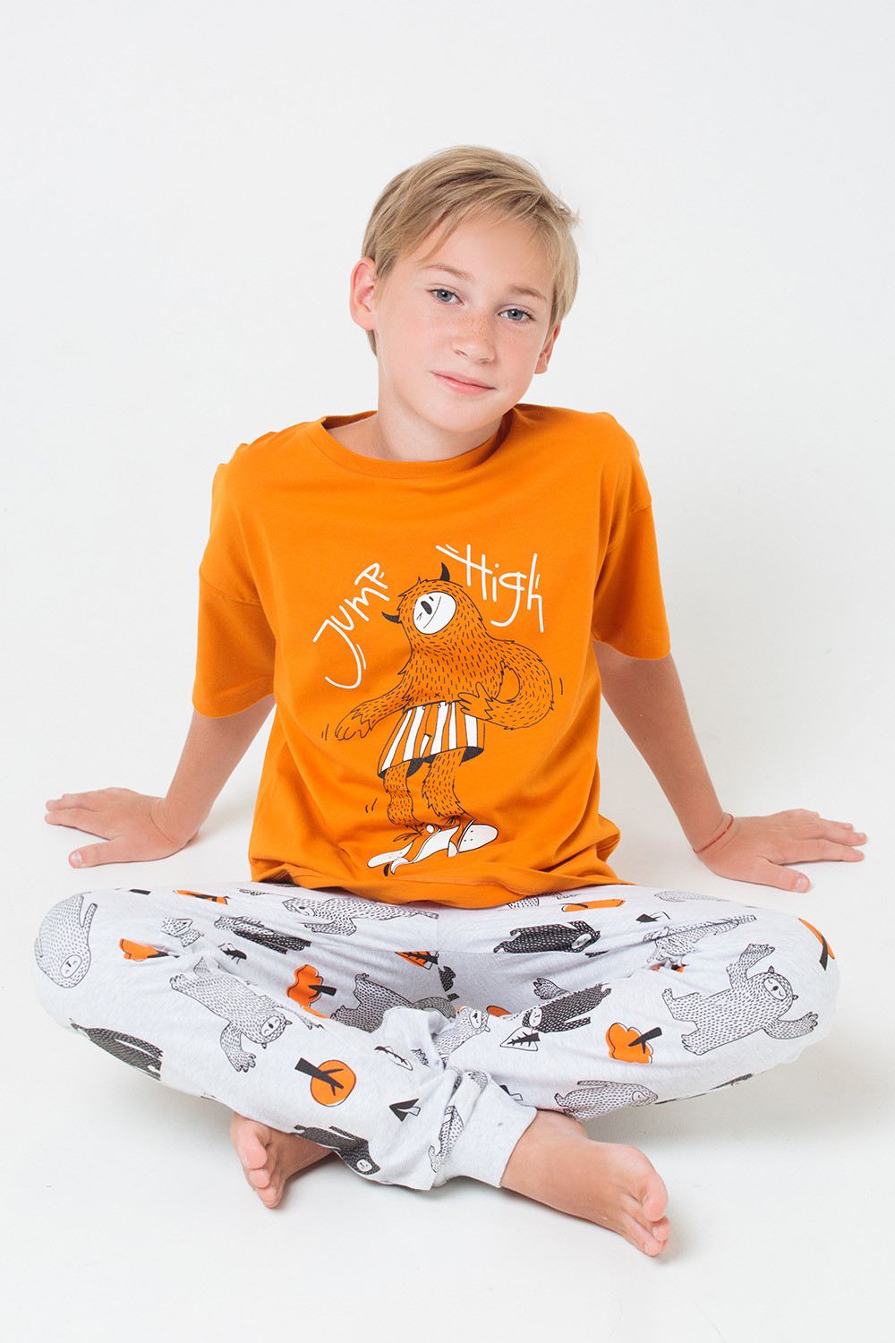 картинка Комплект для мальчика КБ 2620 оранжевый + йети на меланже от магазина детских товаров ALiSa