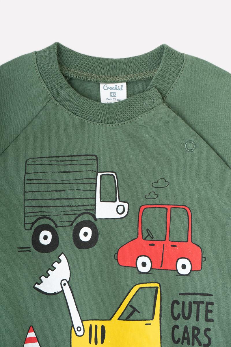 картинка Джемпер для мальчика Crockid К 301768 лесной мох (машинки) от магазина детских товаров ALiSa