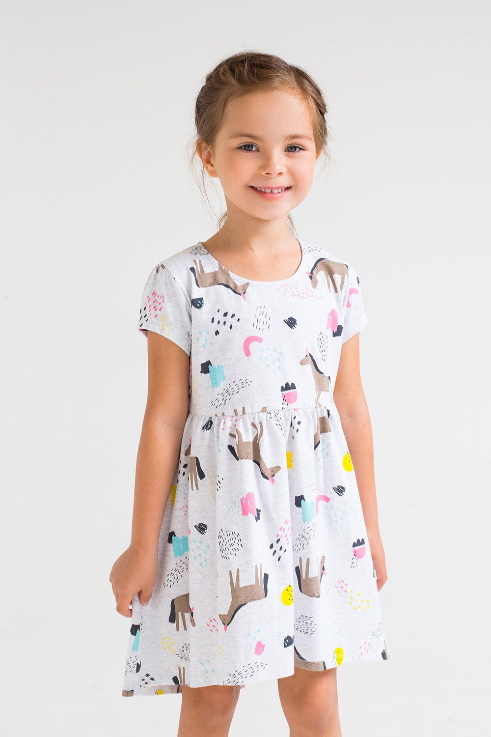 картинка Платье для девочки Crockid КР 5587 светло-серый меланж, волшебные лошадки к251 от магазина детских товаров ALiSa