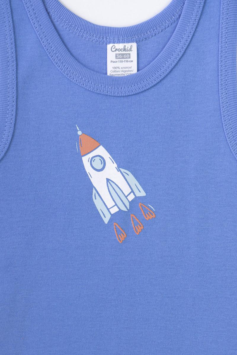 картинка Майка для мальчика Crockid К 1168 голубой сапфир (ракеты) от магазина детских товаров ALiSa