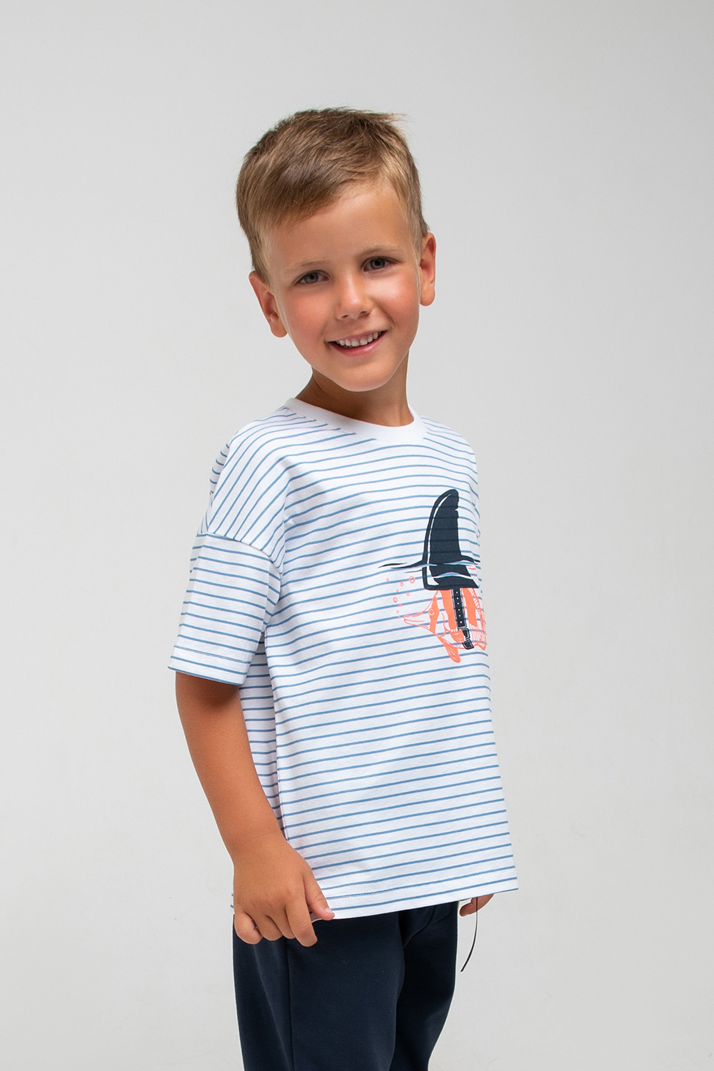 картинка Футболка для мальчика Crockid К 301747 синяя полоска на белом к1285 от магазина детских товаров ALiSa