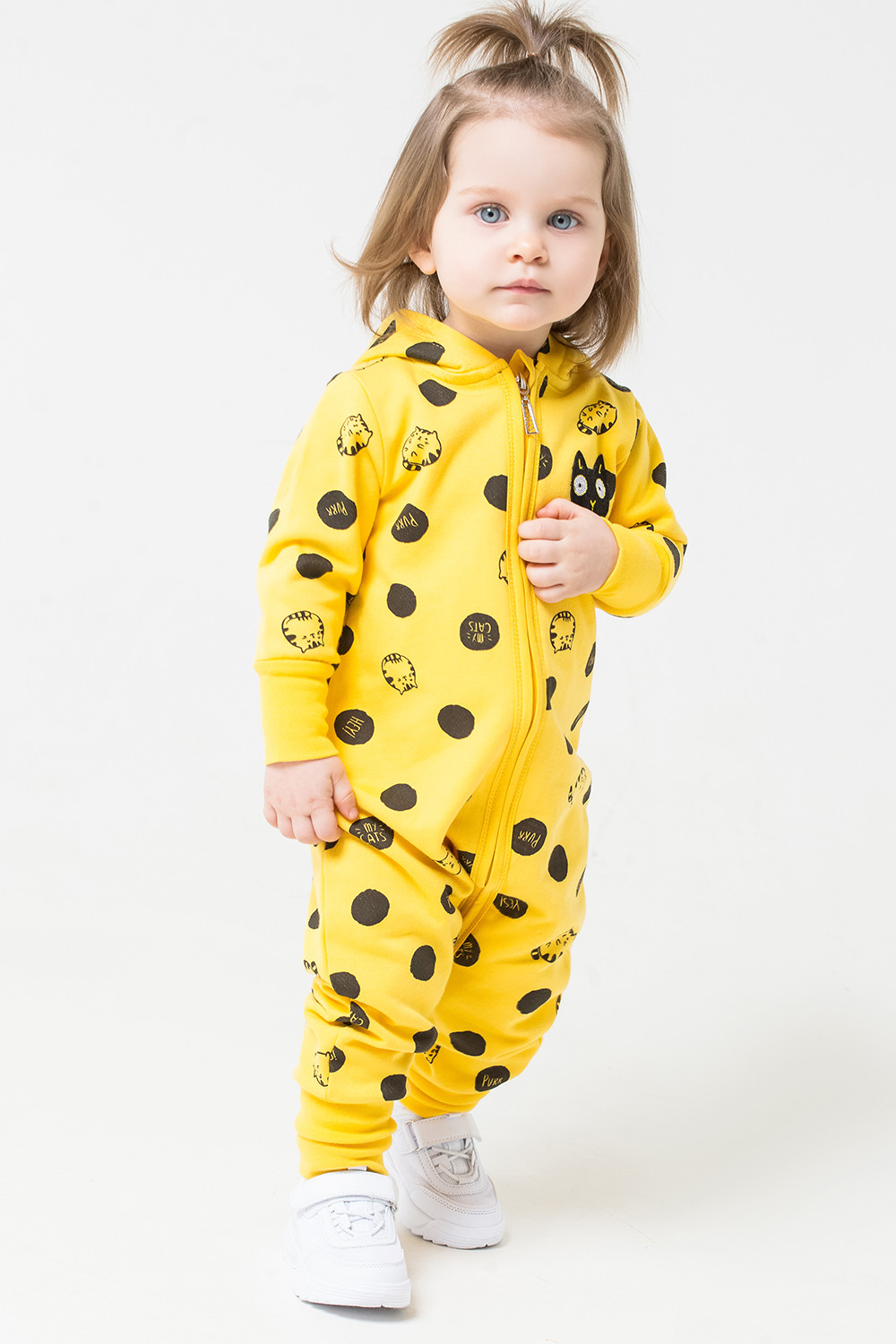 картинка Комбинезон для девочки Crockid КР 6331 желтый, котята-горошки к269 от магазина детских товаров ALiSa
