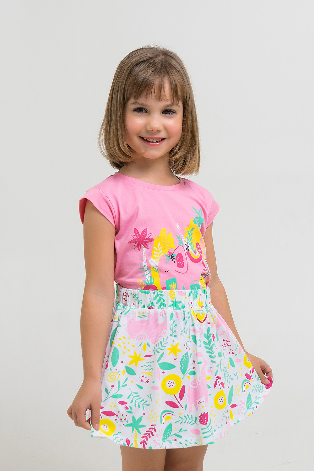 картинка Юбка для девочки Crockid К 7097 белый, слоники в цветах к1260 от магазина детских товаров ALiSa