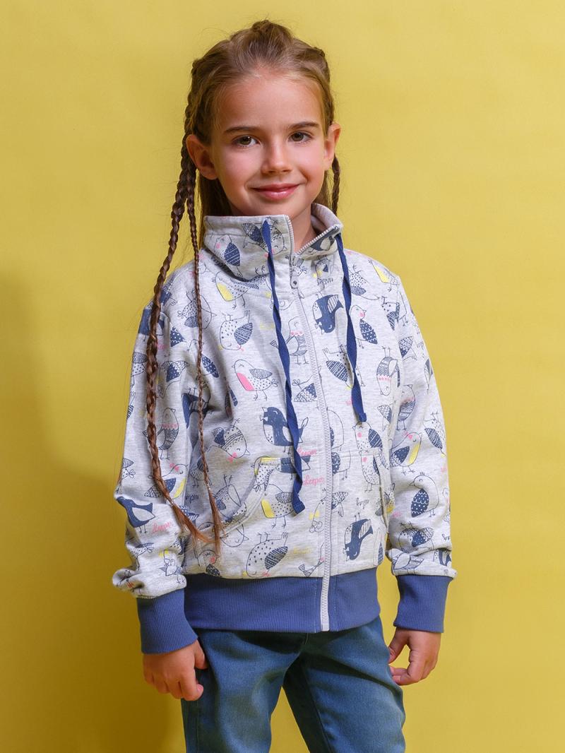 картинка Куртка для девочки Crockid К 300383 серо-голубой меланж птички к105  от магазина детских товаров ALiSa
