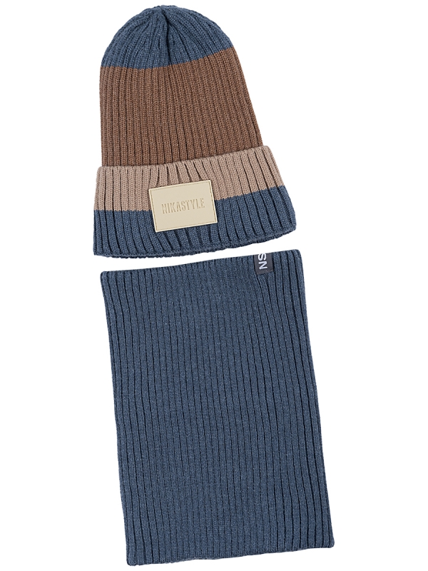 картинка Комплект шапка снуд для мальчика NIKASTYLE 12з16524 Джинс беж от магазина детских товаров ALiSa