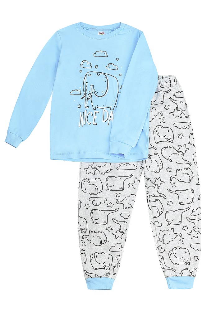 картинка Пижама для мальчика Crockid К 1532 голубой + слоники на меланже от магазина детских товаров ALiSa