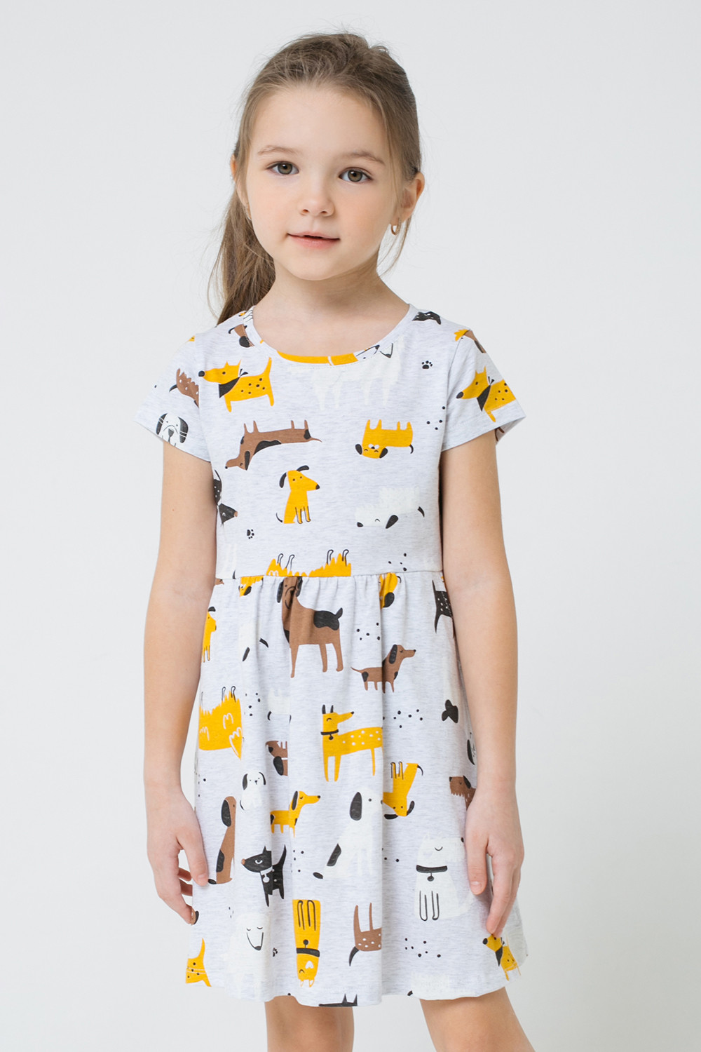 картинка Платье для девочки Crockid К 5644 светло-серый меланж, собачки к1272 от магазина детских товаров ALiSa