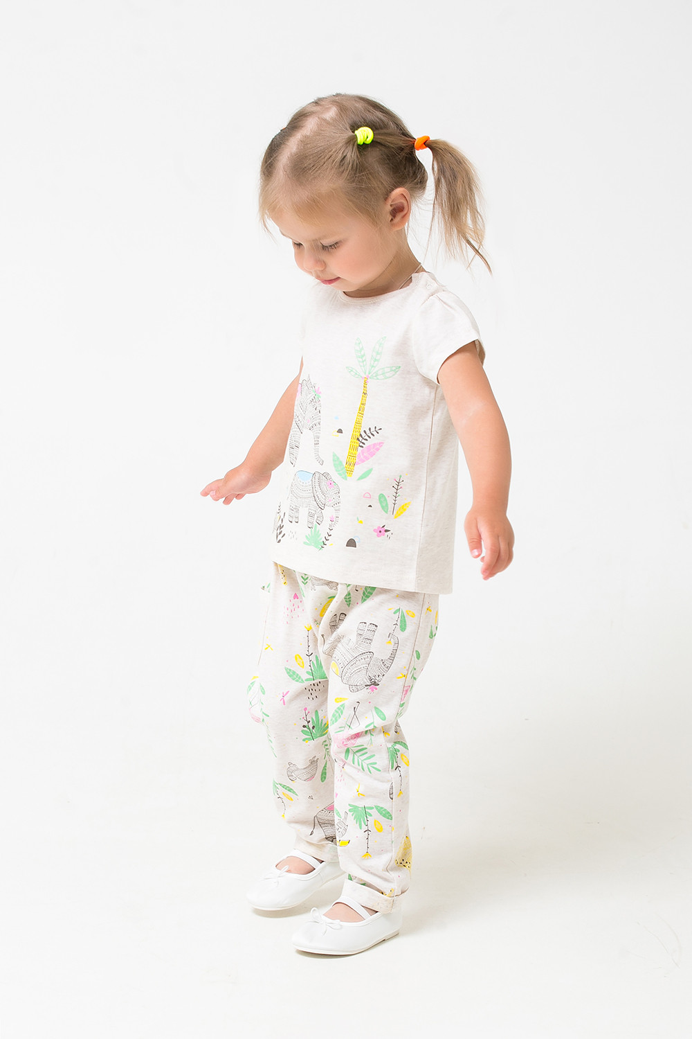 картинка Брюки для девочки Crockid КР 4983 светло-бежевый меланж, слоники к287 от магазина детских товаров ALiSa