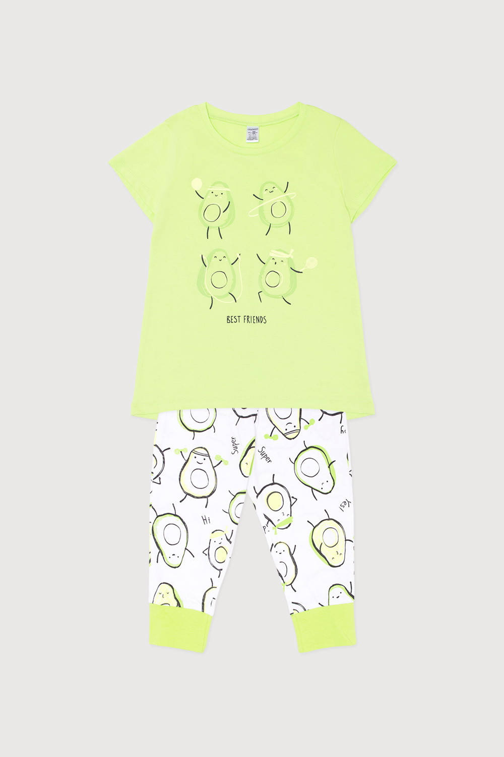 картинка Пижама для девочки Crockid К 1536 ярко-зеленый + авокадо на белом от магазина детских товаров ALiSa