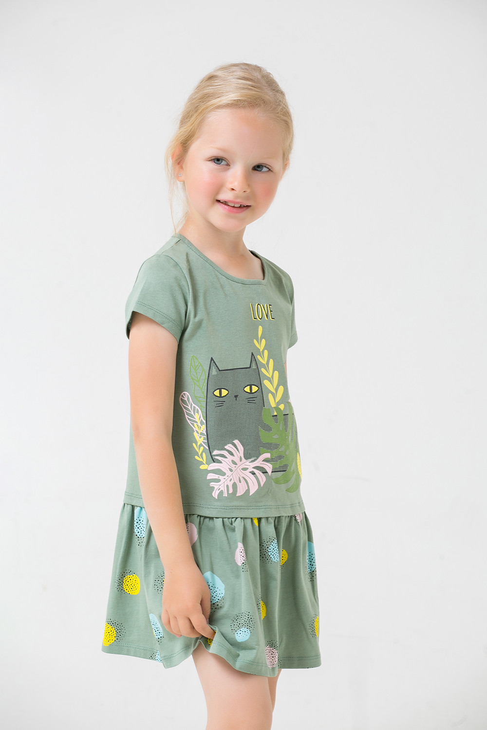 картинка Платье для девочки Crockid К 5692 милитари, цветные шарики к1266 от магазина детских товаров ALiSa