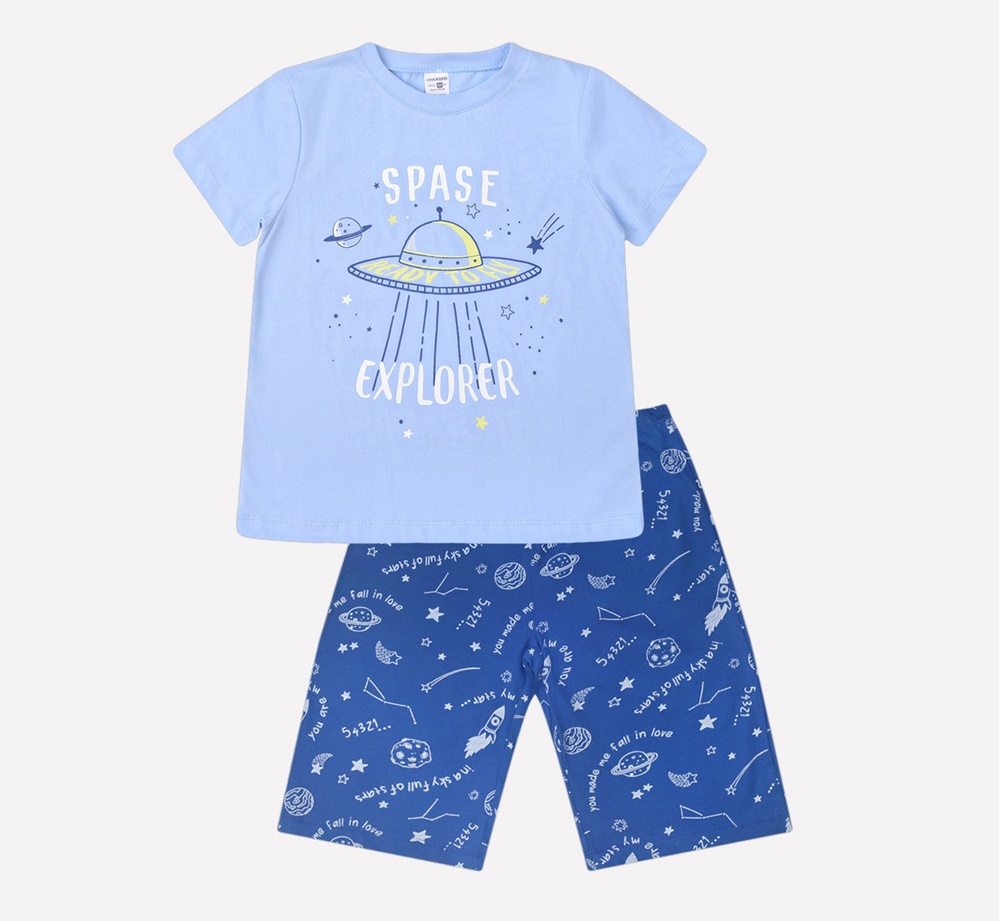 картинка Пижама для мальчика Crockid К 1528 голубой + маленький космос от магазина детских товаров ALiSa