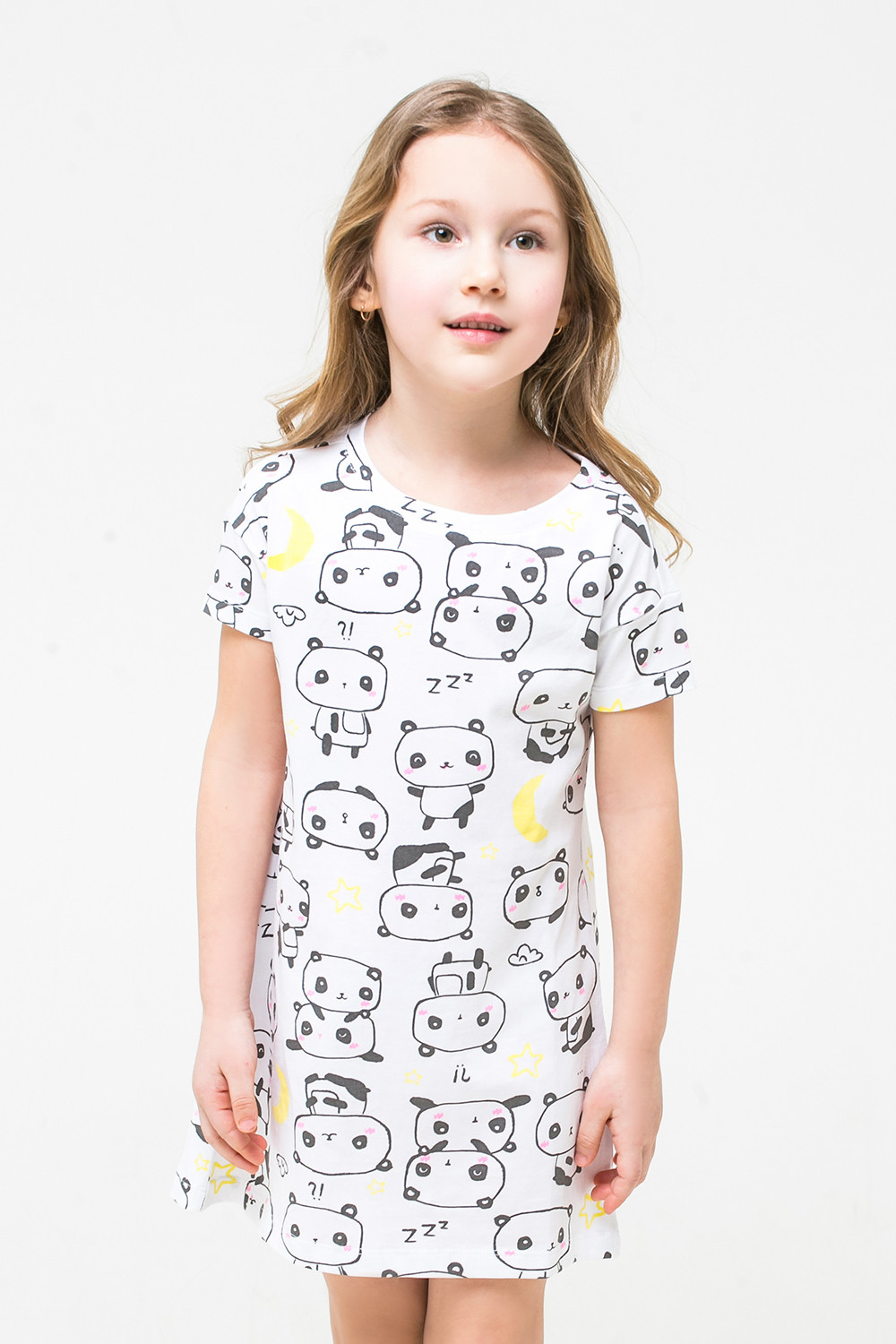 картинка Сорочка для девочки Crockid К 1145 большие панды на белом от магазина детских товаров ALiSa