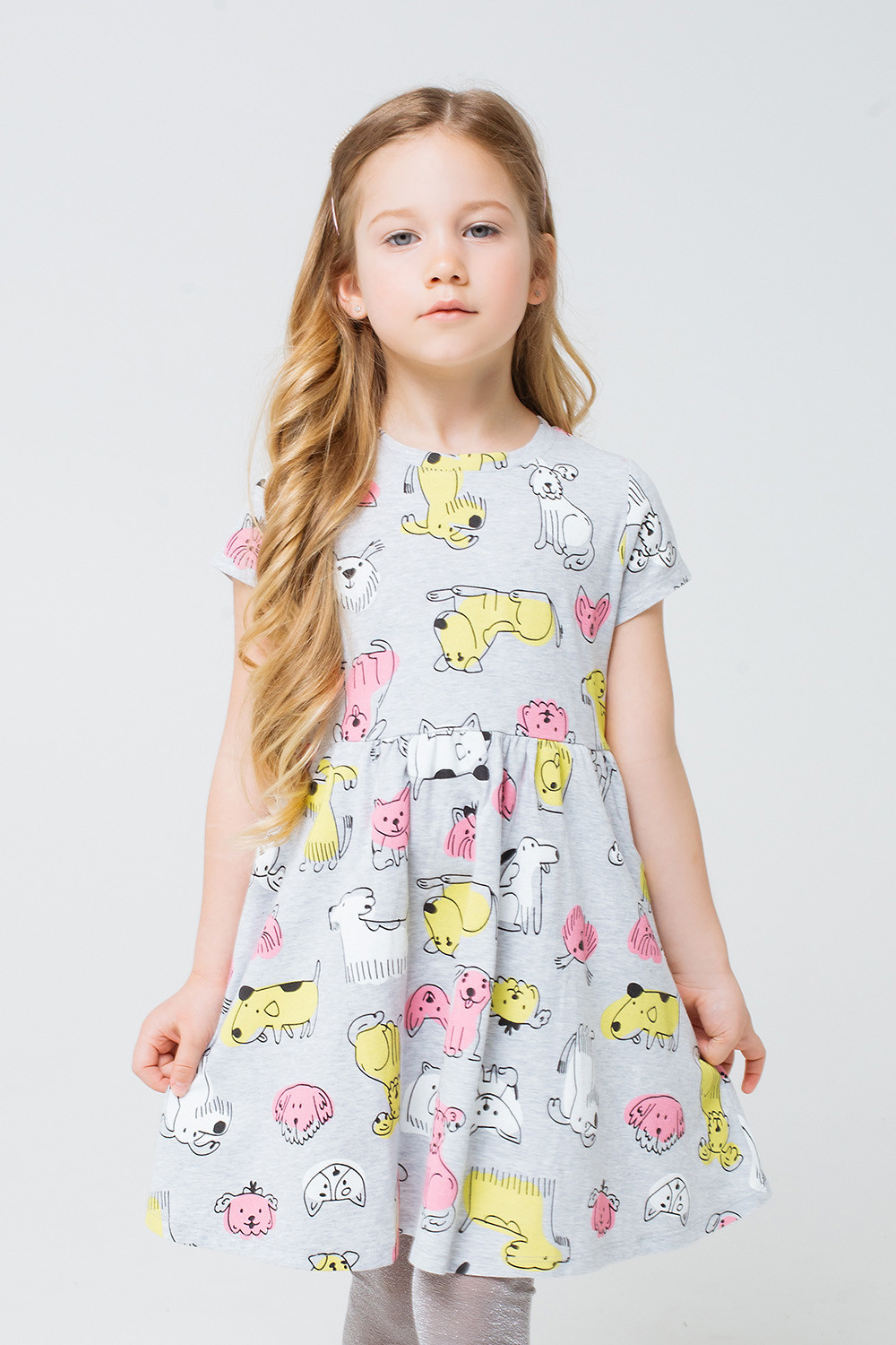 картинка Платье для девочки Crockid К 5375 серо-голубой меланж, собачки к1236 от магазина детских товаров ALiSa
