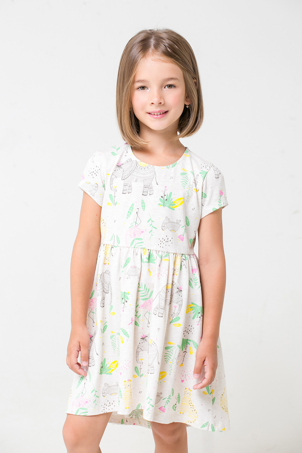картинка Платье для девочки Crockid КР 5587 светло-бежевый меланж, слоники к289 от магазина детских товаров ALiSa