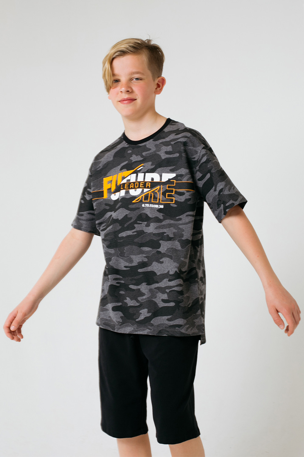 картинка Футболка для мальчика КБ 301551 серый меланж, милитари к58 от магазина детских товаров ALiSa