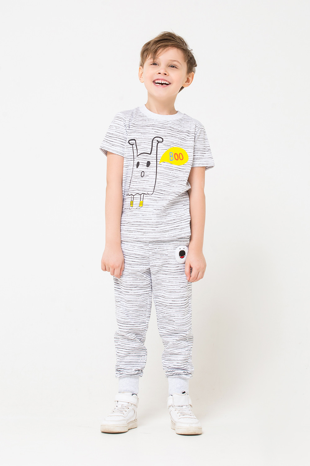 картинка Брюки для мальчика Crockid КР 4879 светло-серый меланж, полоска к270 от магазина детских товаров ALiSa