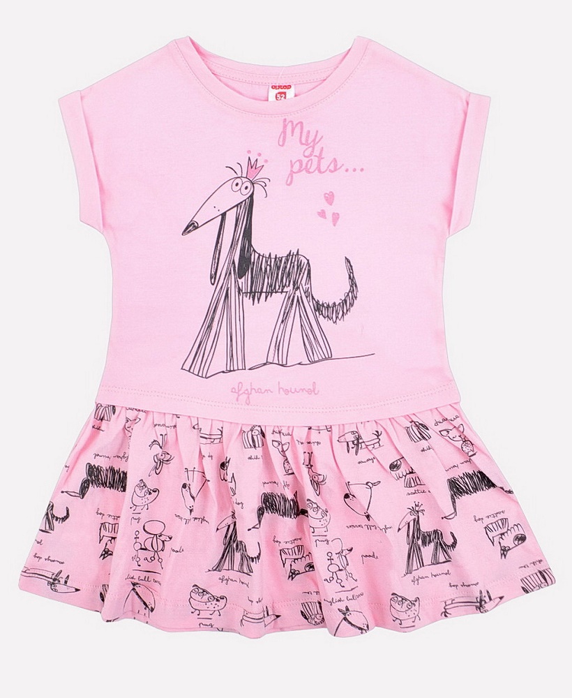 картинка Платье для девочки Crockid К 5380 нежно розовый + домашние животные от магазина детских товаров ALiSa