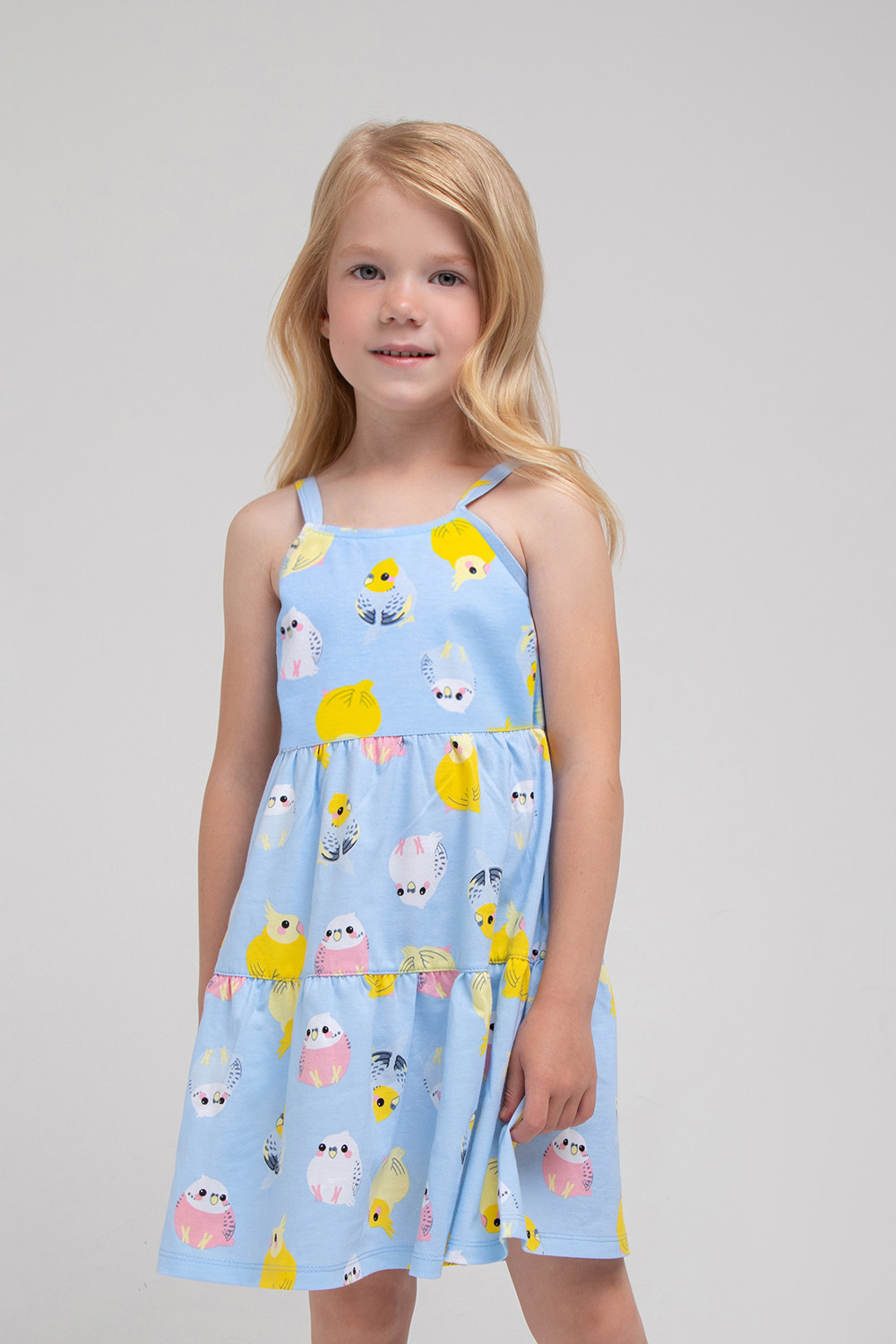 картинка Сарафан для девочки Crockid КР 5740 небесный, цветные попугайчики к329 от магазина детских товаров ALiSa